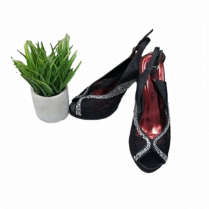 Black Lace With Rhinestones Party Heel - Like New With Box! Size 9